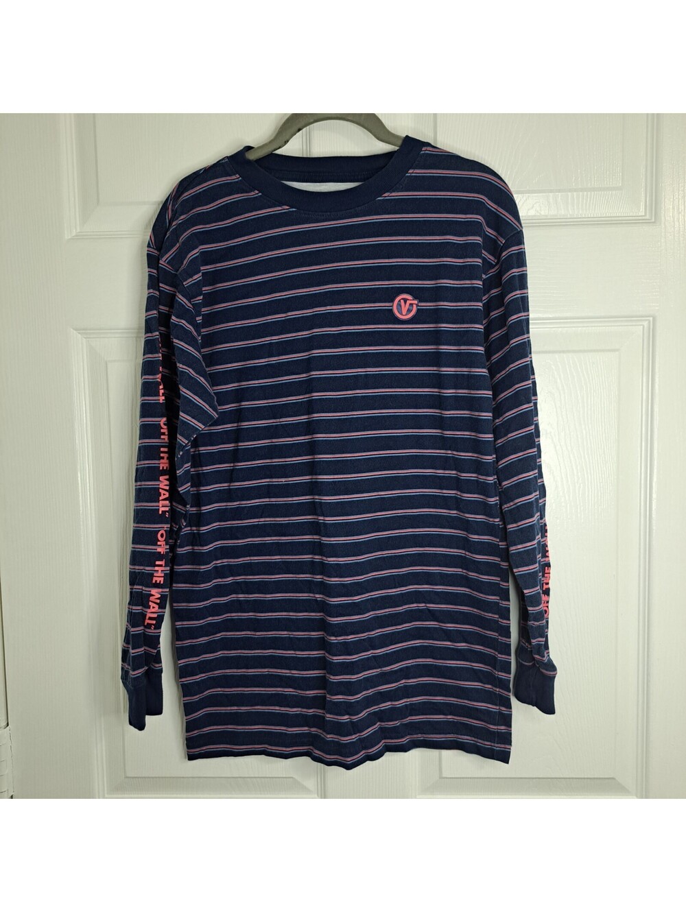 Vans Classic Fit Long Sleeve Tee Tshirt Stripe Blue Red Mens Size M Skate